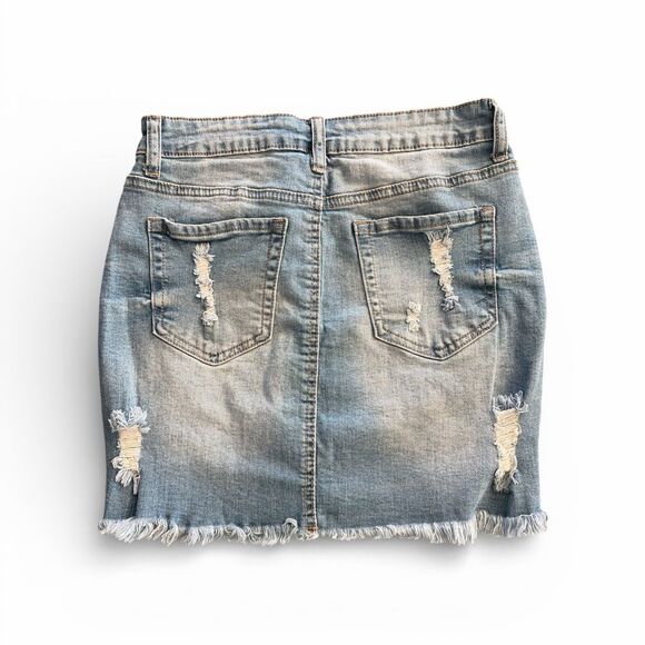 Wax Jean Light Blue Distressed Mini Skirt - Picture 2 of 7